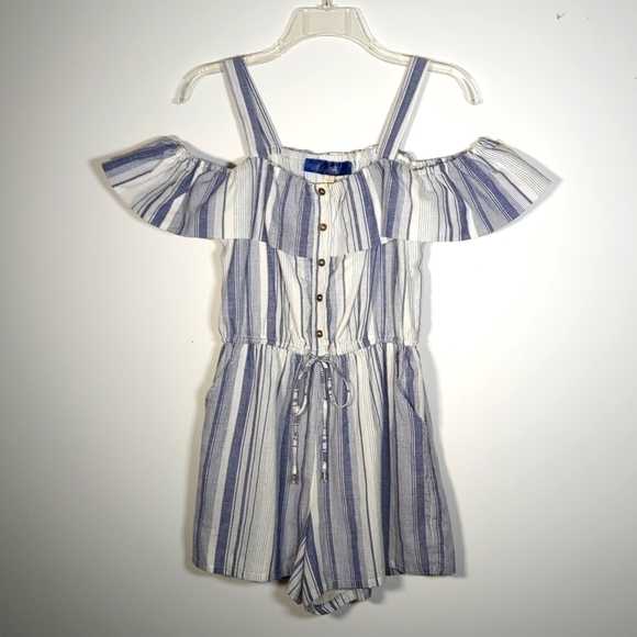 Blue Rain Off Shoulder Romper M - Picture 1 of 7